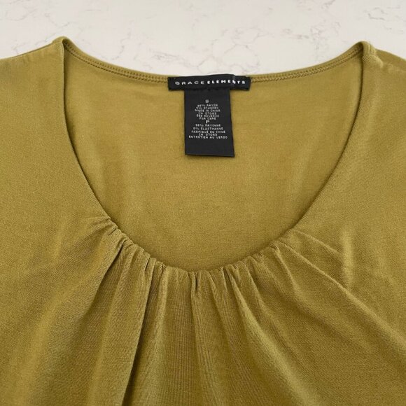Grace Elements Scoop Neck 3/4 Sleeve Lined Rayon Spandex Top Avocado Green Sz S - Picture 2 of 13